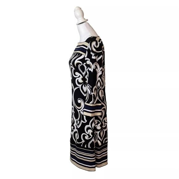 White House Black Market 3/4 Sleeve Patterned Tunic Dress Designer US S - Picture 4 of 9